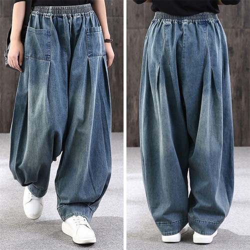 Women denim harem - denim, pants