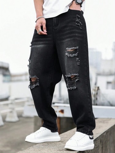 Men black ripped - men's,