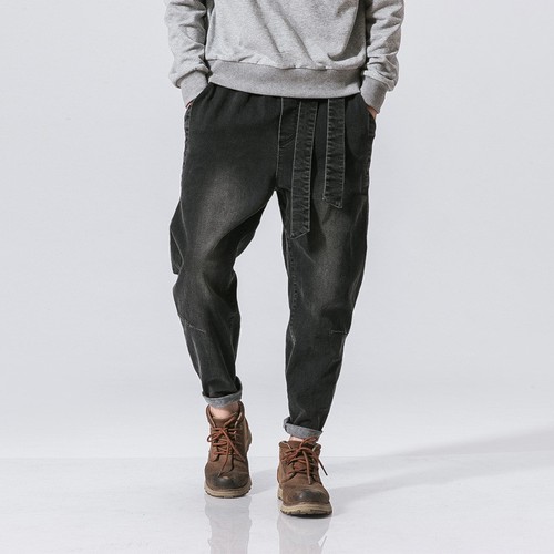 Men faded denim harem - faded, jeans